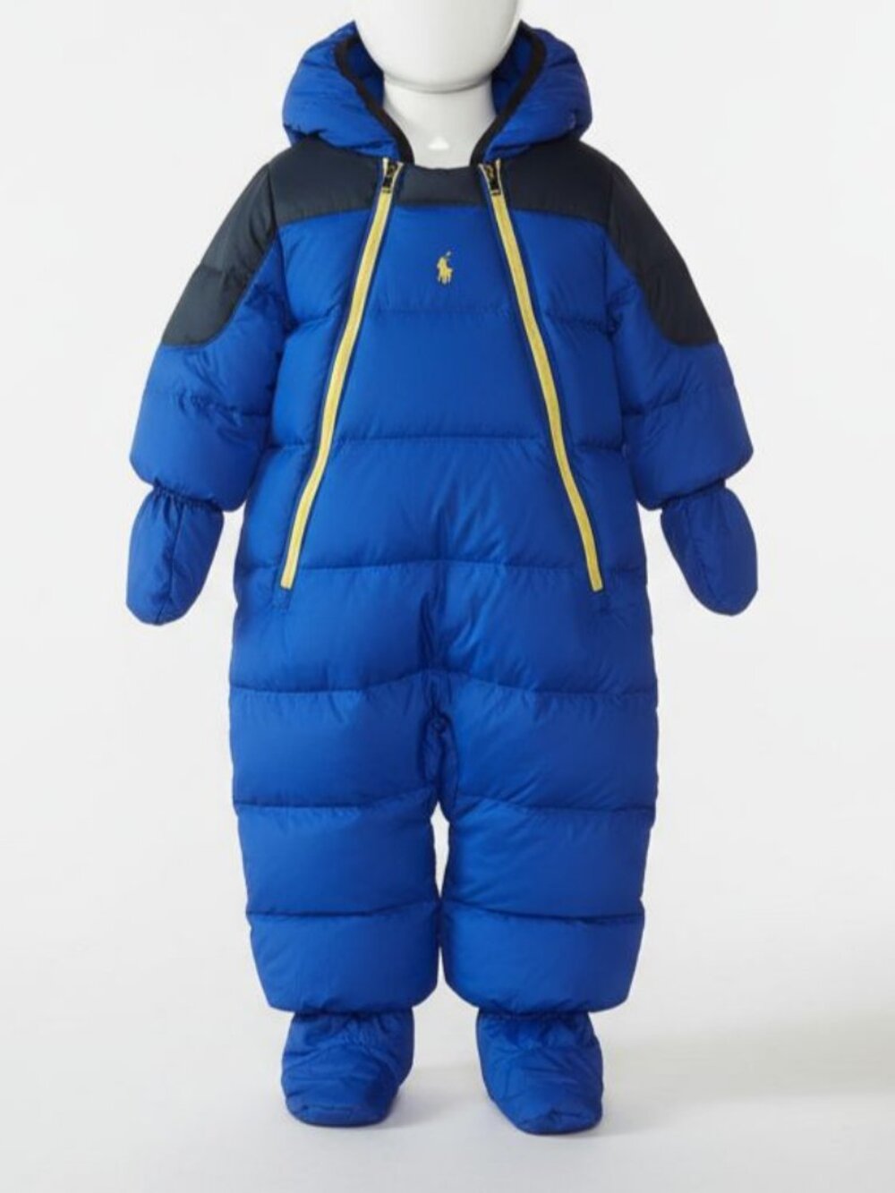 Polo Ralph Lauren Kids Boy's Blue Water-Repellent Down Hooded OnepieceSize 3M
